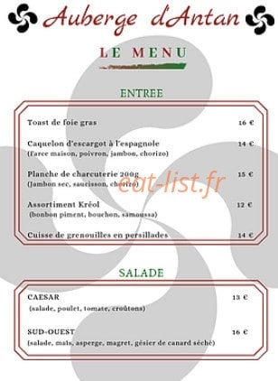 Auberge D'antan — carte page 1