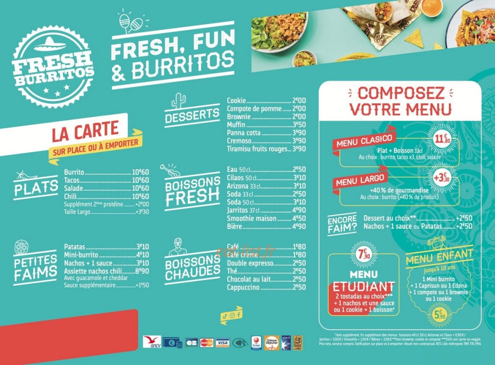 Fresh Burritos — carte page 1