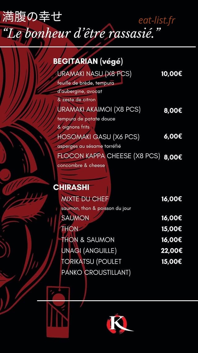 Carte et menu de Kampai à Saint Pierre — Begitarian, chirashi
