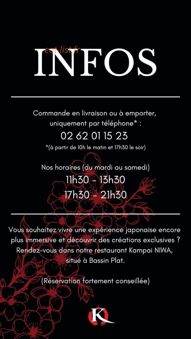 Carte et menu de Kampai à Saint Pierre — Les informations