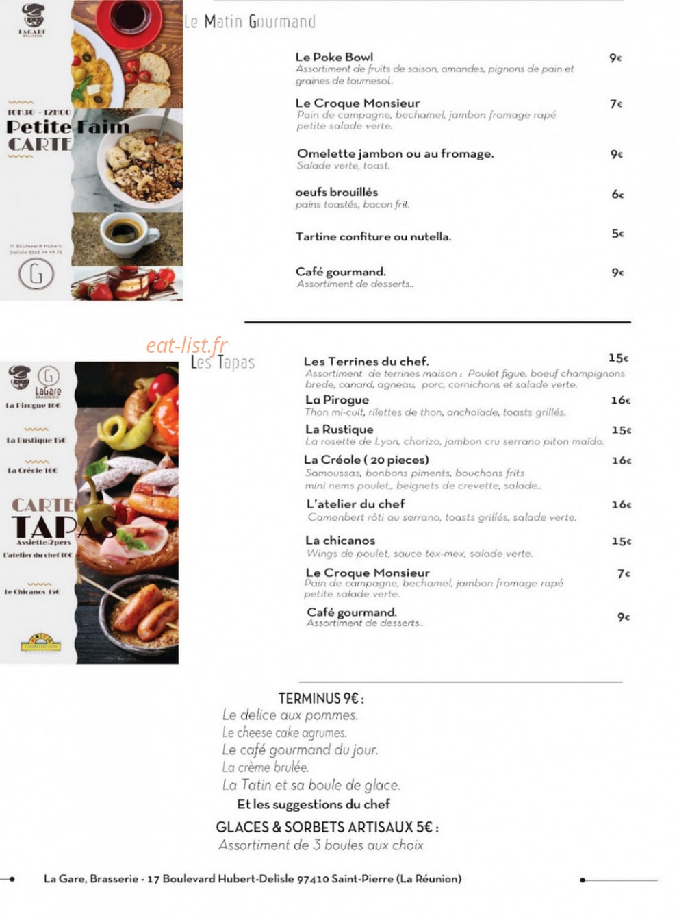 La Gare Brasserie — carte page 1