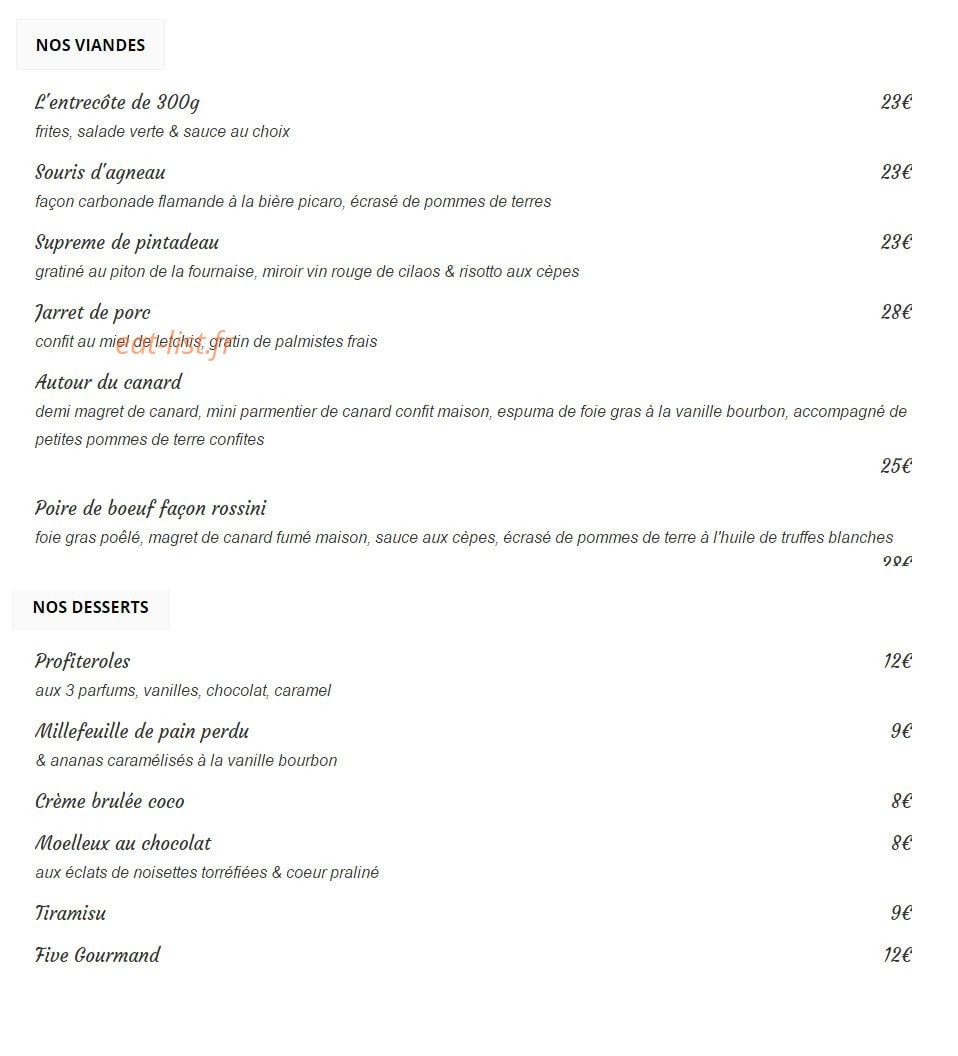 Le Five — carte page 2