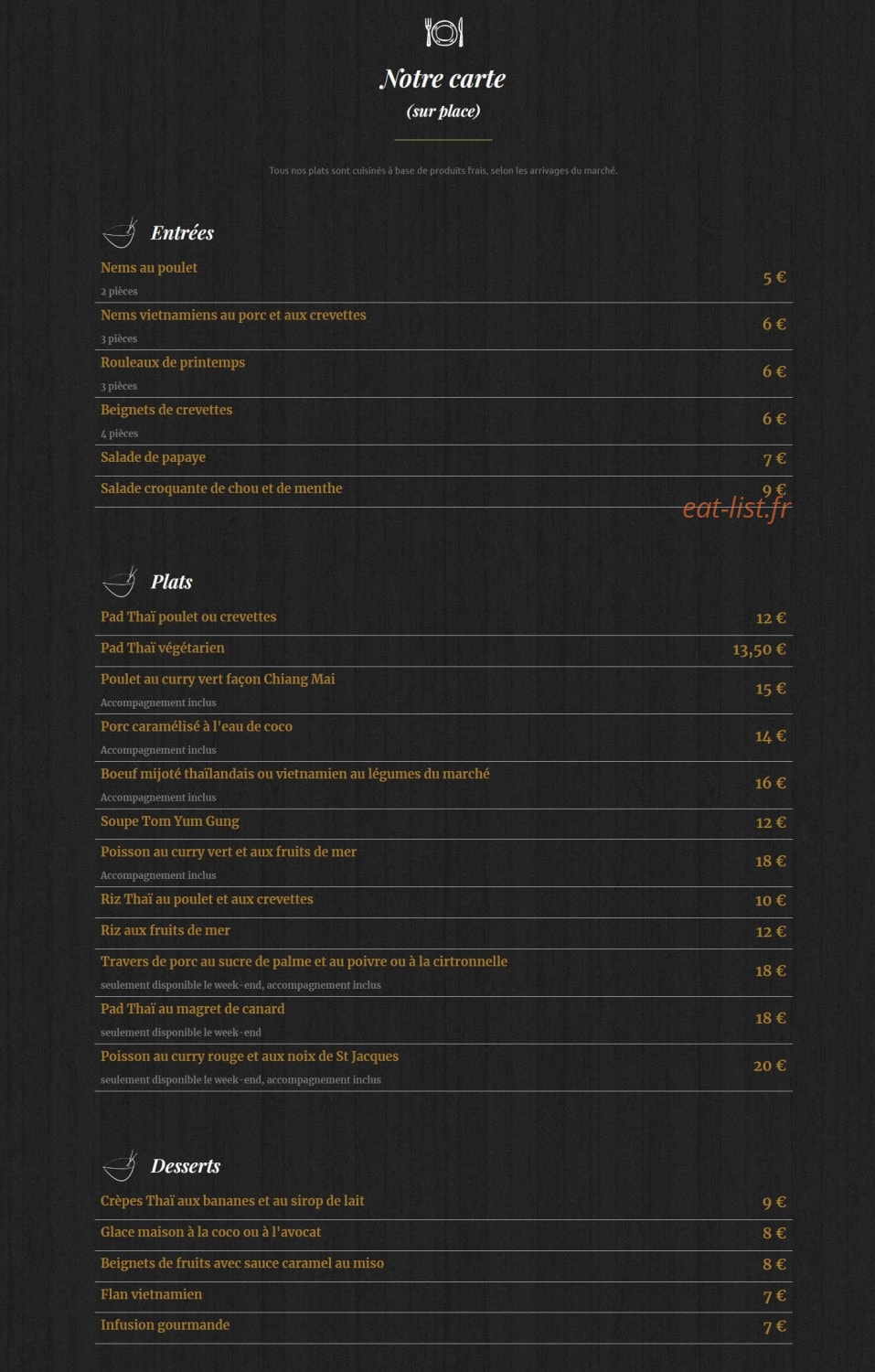 Les Délices Thaï — carte page 1