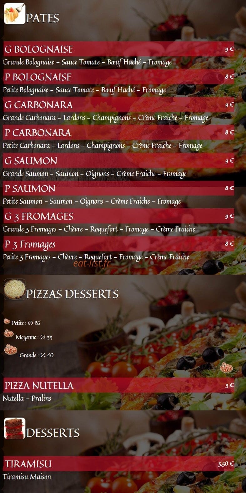 Mamzell Pizza — carte page 5
