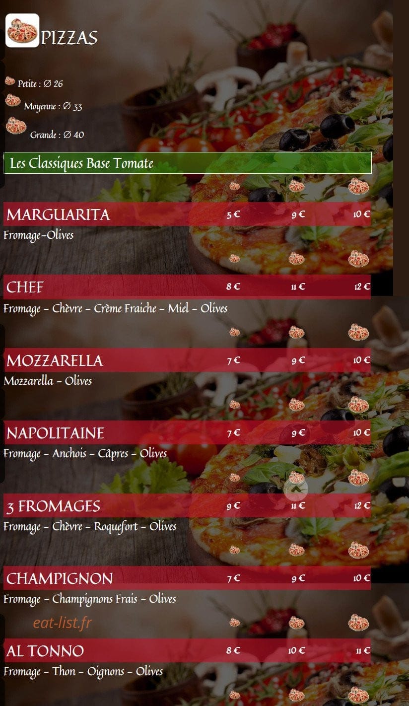 Mamzell Pizza — carte page 1