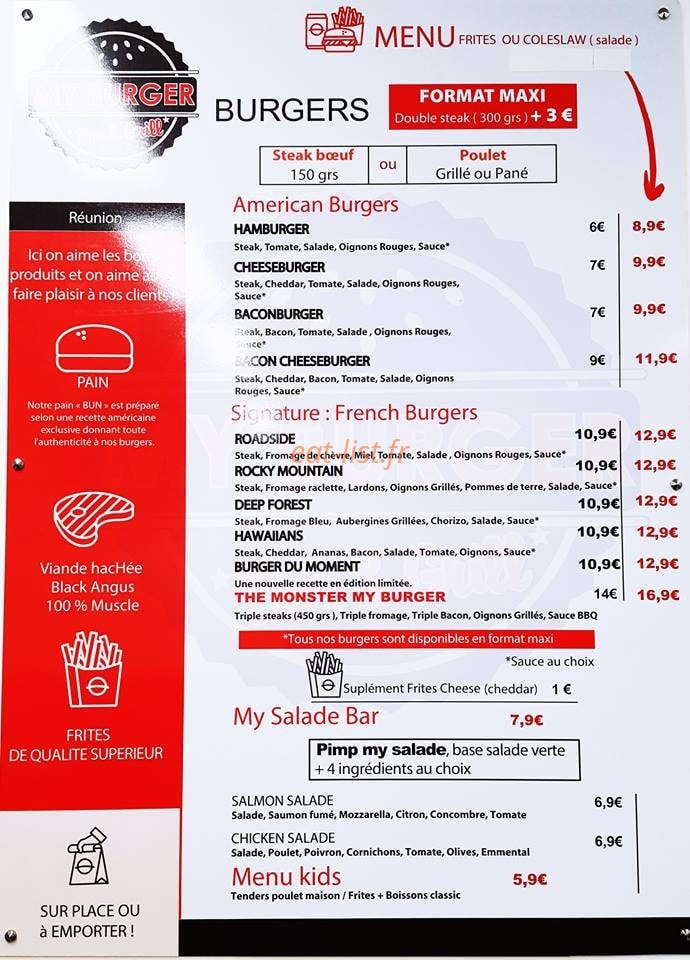 MY Burger — carte page 1