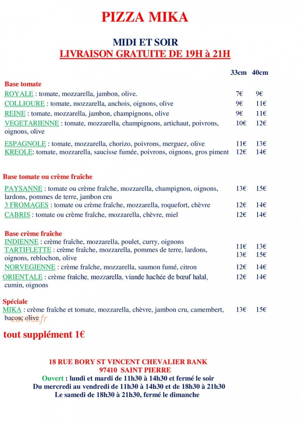 Pizza mika — carte page 2
