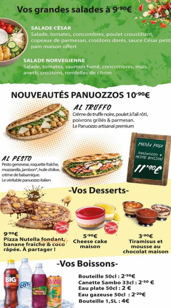 Carte et menu de Pizza Zino à Saint Pierre — Desserts, boissons...