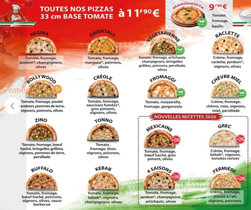 Carte et menu de Pizza Zino à Saint Pierre — Les pizzas