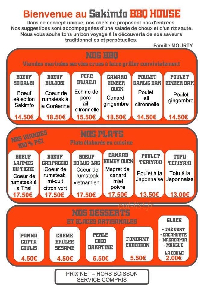 Sakimfo BBQ House — carte page 1