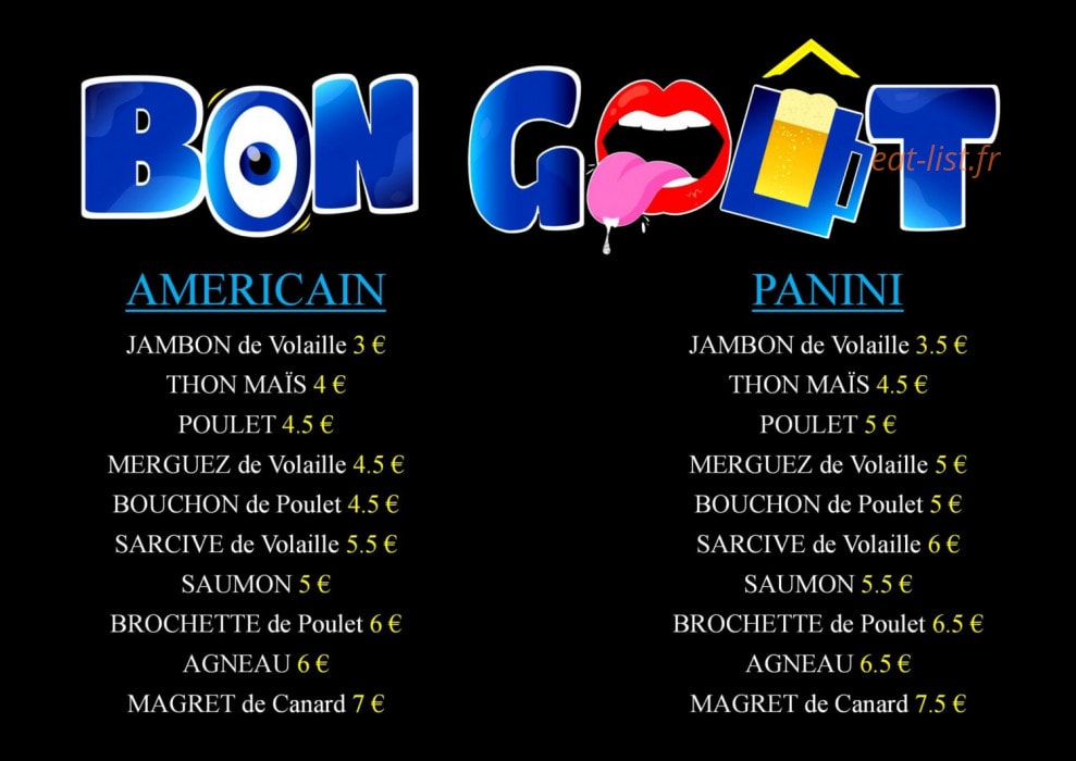 Snack Bon Goût — carte page 1