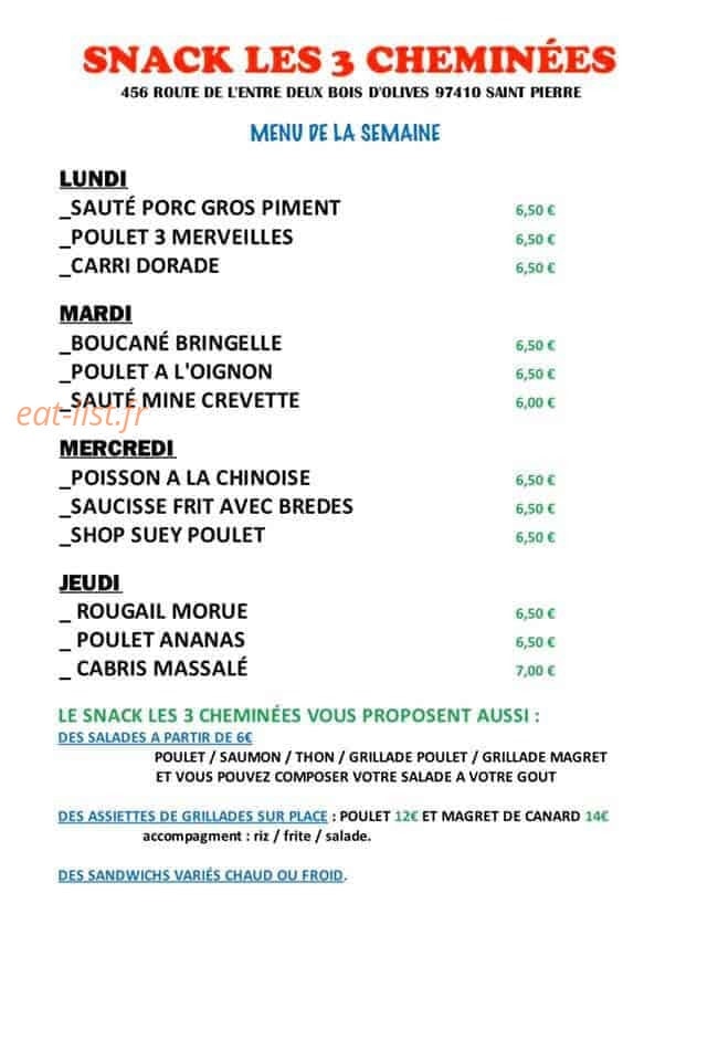 Snack les 3 cheminées — carte page 1