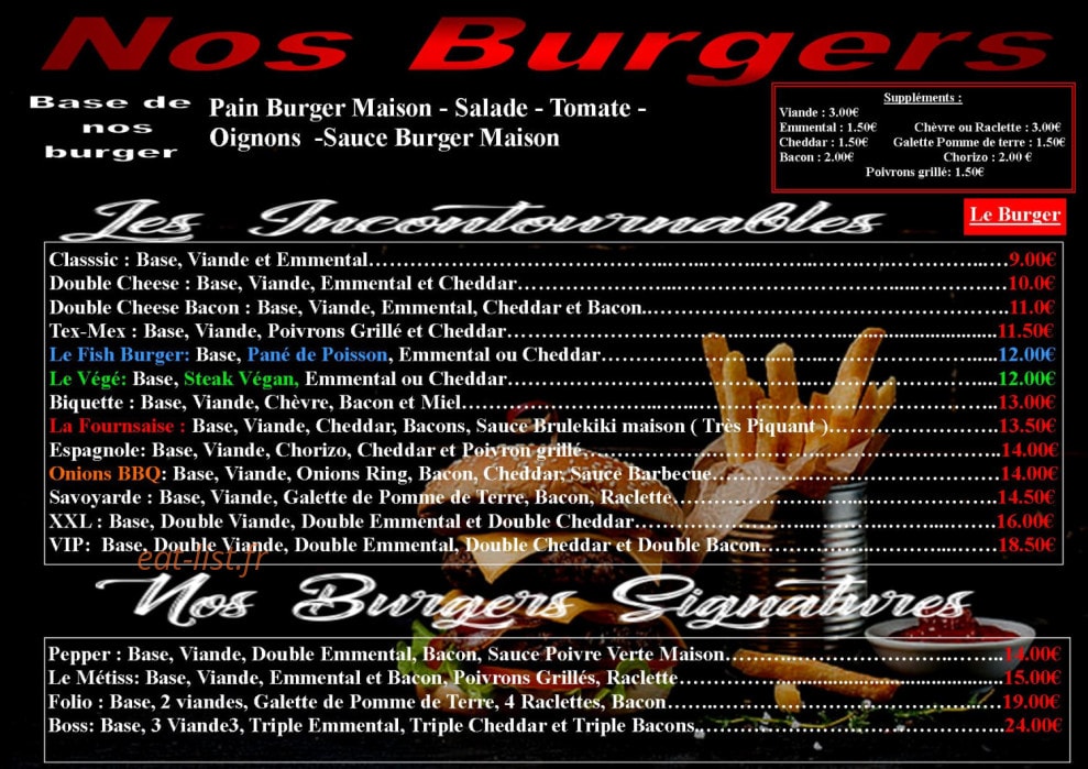 Fred Burger & Tacos — carte page 3