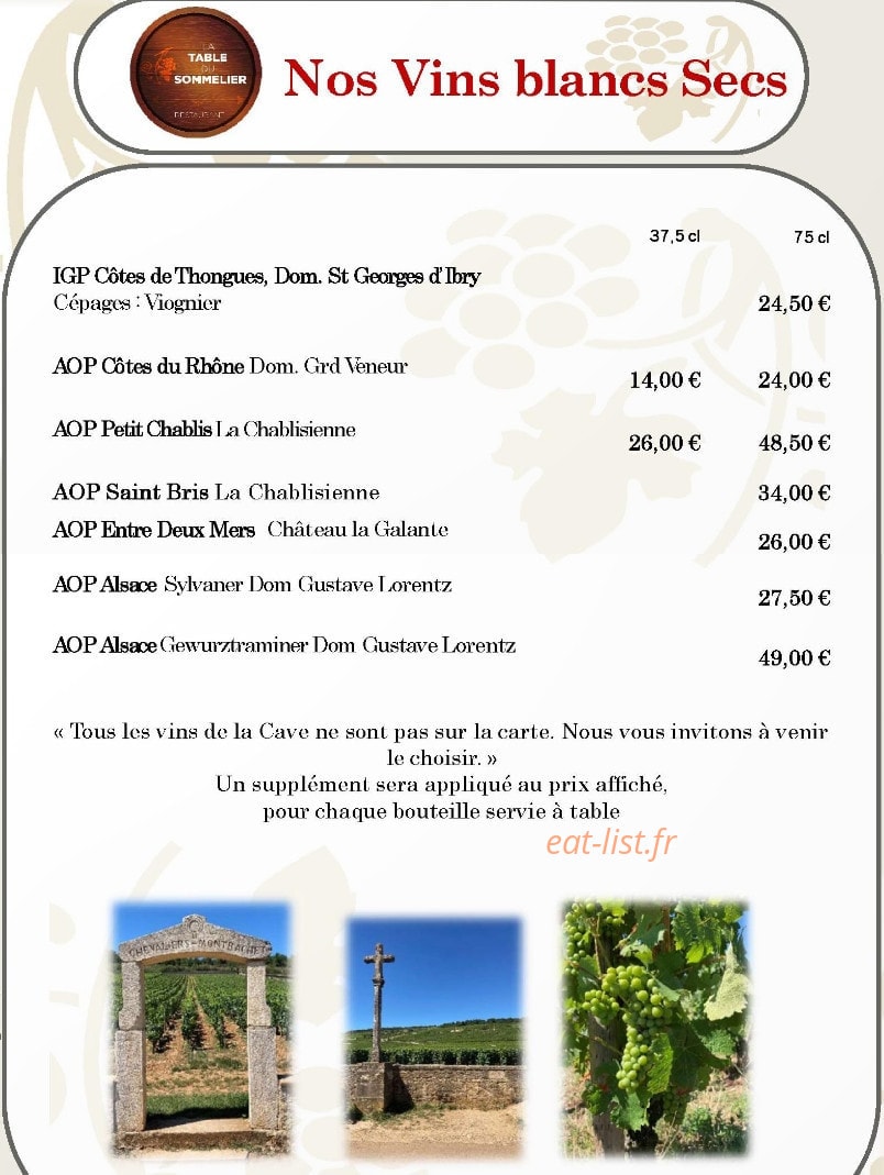 La Table du Sommelier — carte page 12