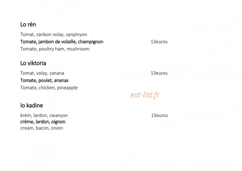 Melsam pizza — carte page 1