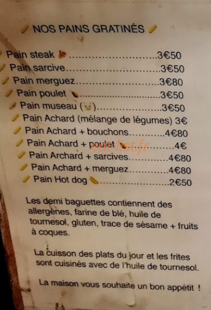 Snack La Pensee D'Eau — carte page 1