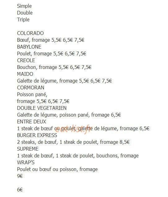 Burger Express — carte page 2