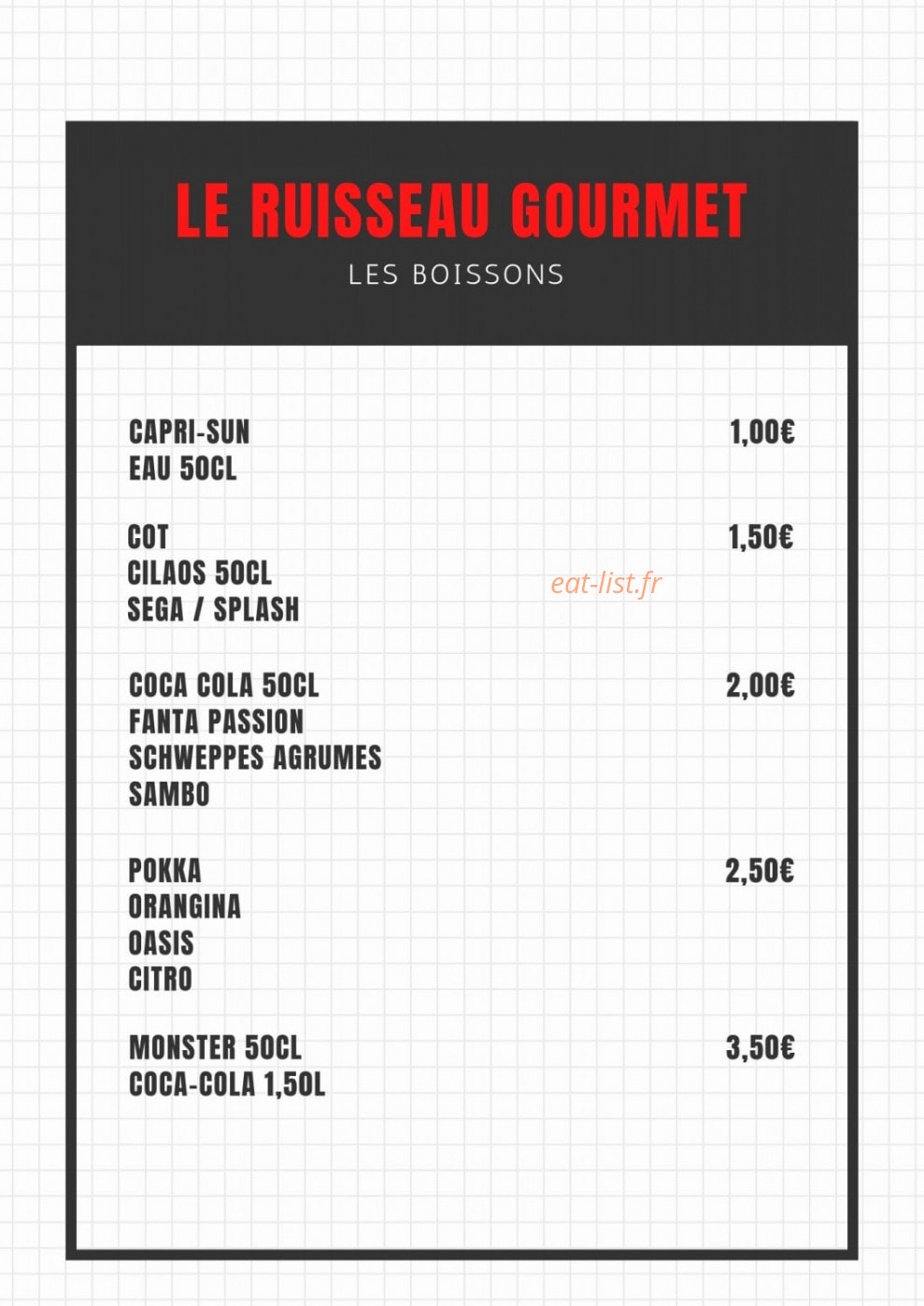 Le Ruisseau Gourmet — carte page 6