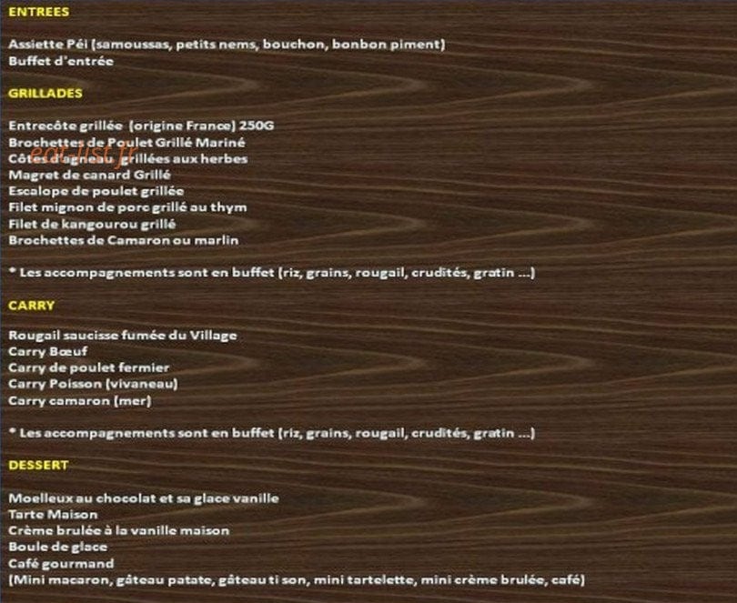 Carte et menu de Le Grillanoo à La Plaine des Cafres — Les entrées, grillades ...