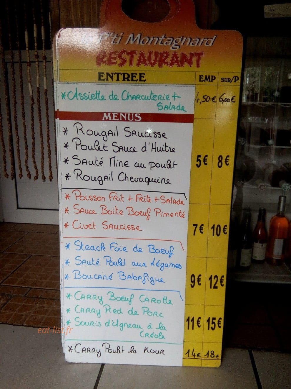Carte et menu de Le P'ti Montagnard à La Plaine des Cafres — Exemple de menu