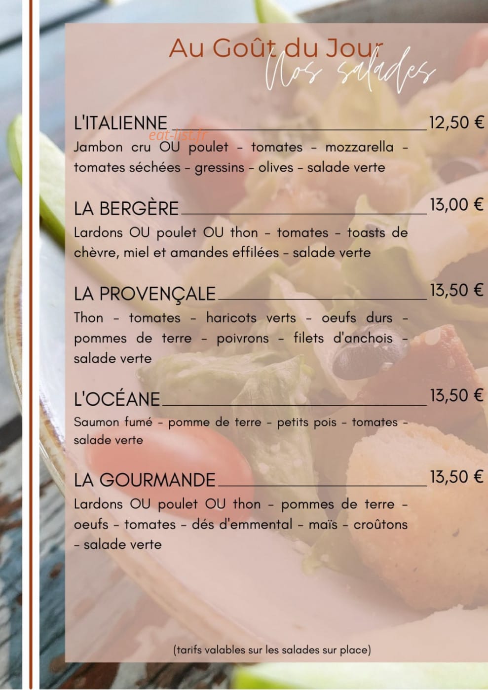 Au Goût du Jour — carte page 2