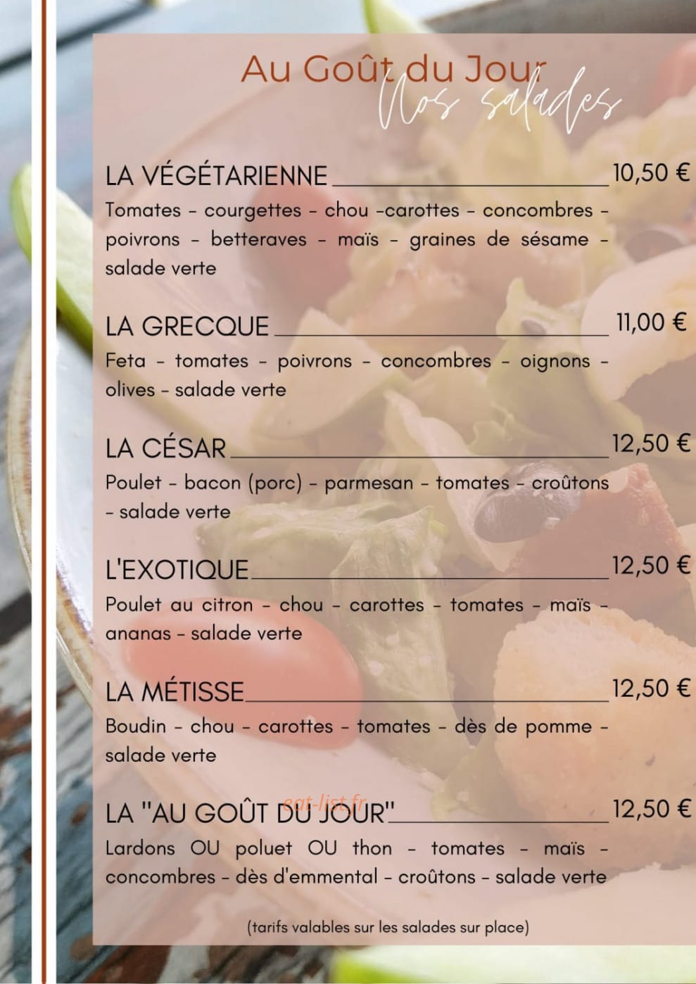Au Goût du Jour — carte page 1
