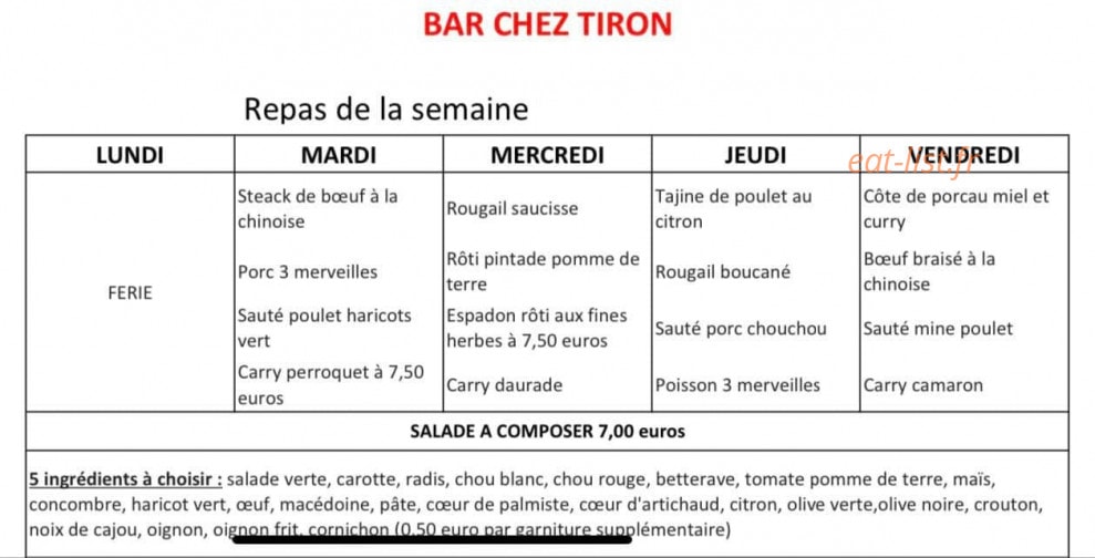 Bar Chez Tiron — carte page 1
