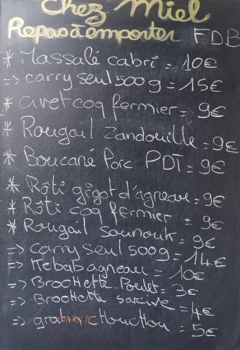 Chez Miel — carte page 1