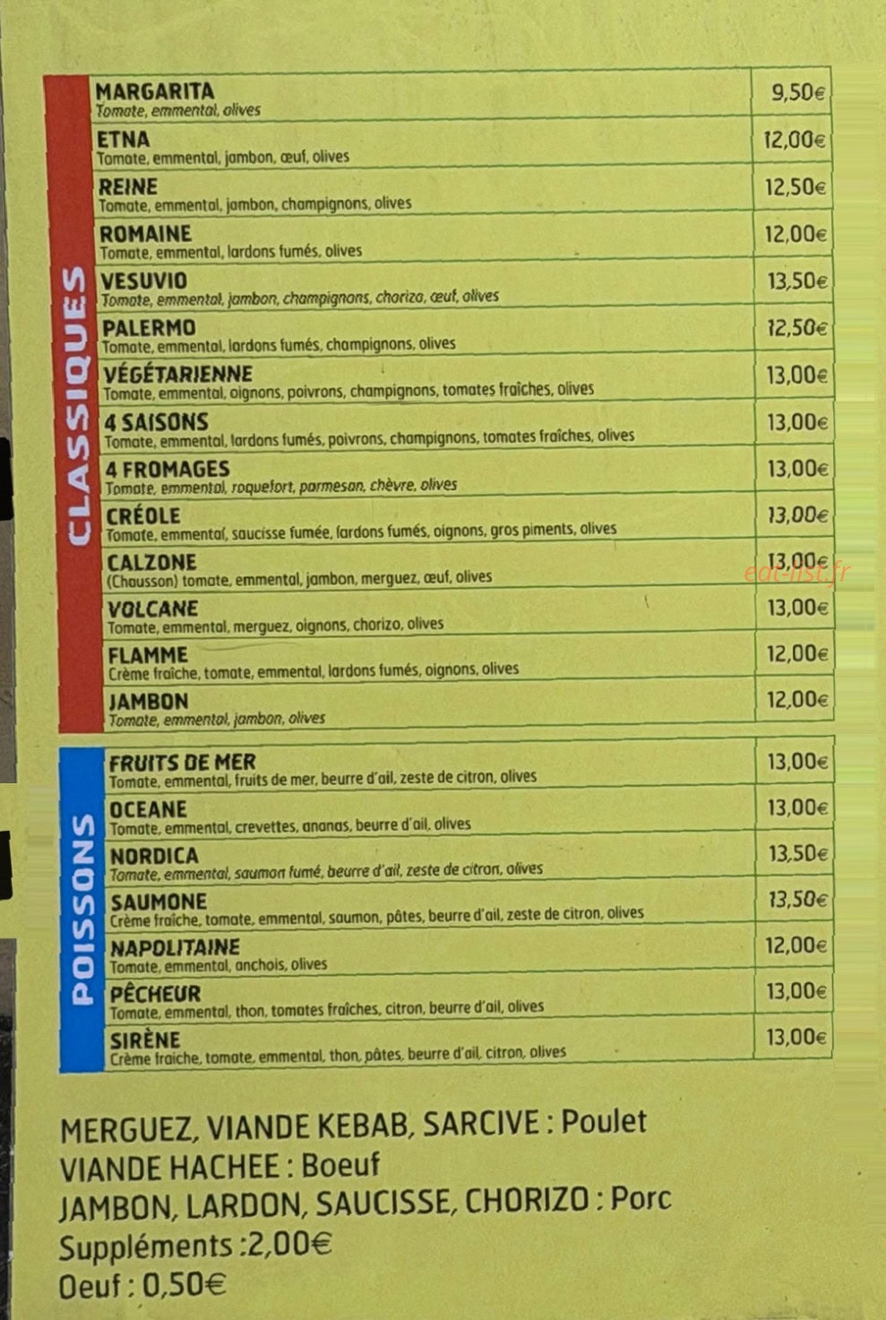 Carte et menu de Pizza Enzo à La Possession — Carte pizza 2