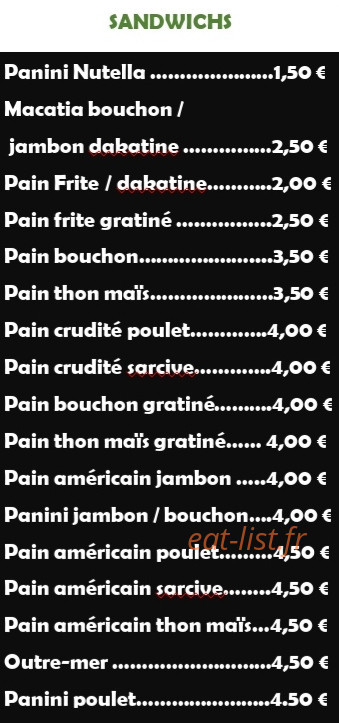 Snack chez Milddy — carte page 1