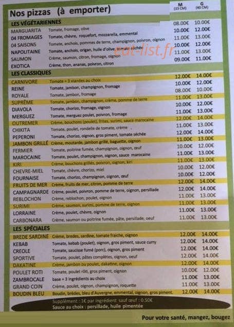 Garden Pizza — carte page 1