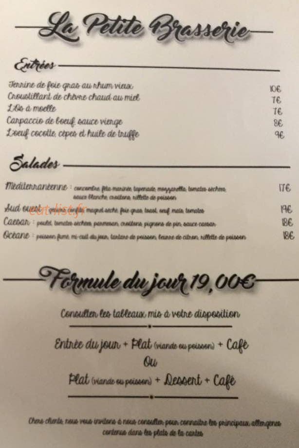 La Petite Brasserie — carte page 1