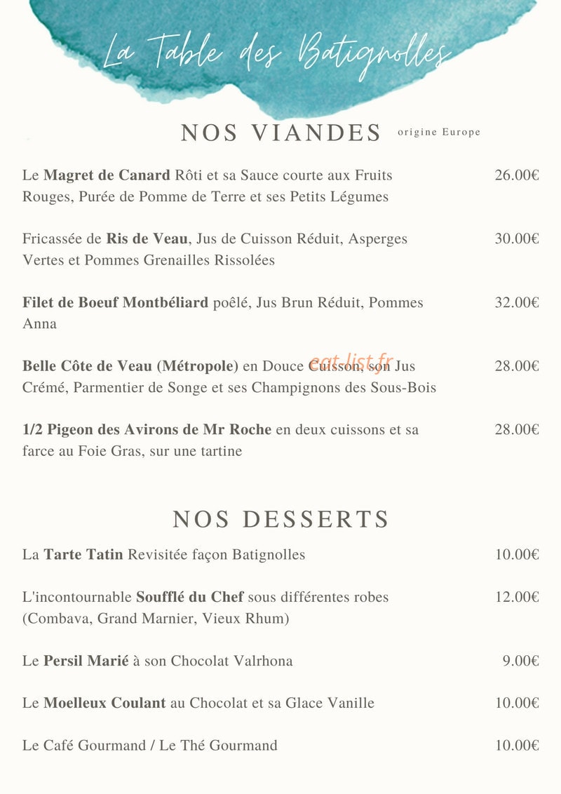 La Tables des Batignolles — carte page 2