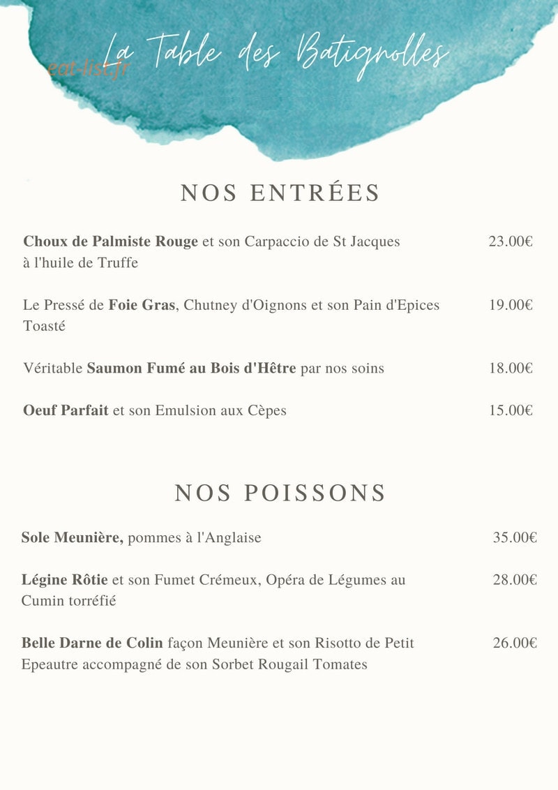 La Tables des Batignolles — carte page 1