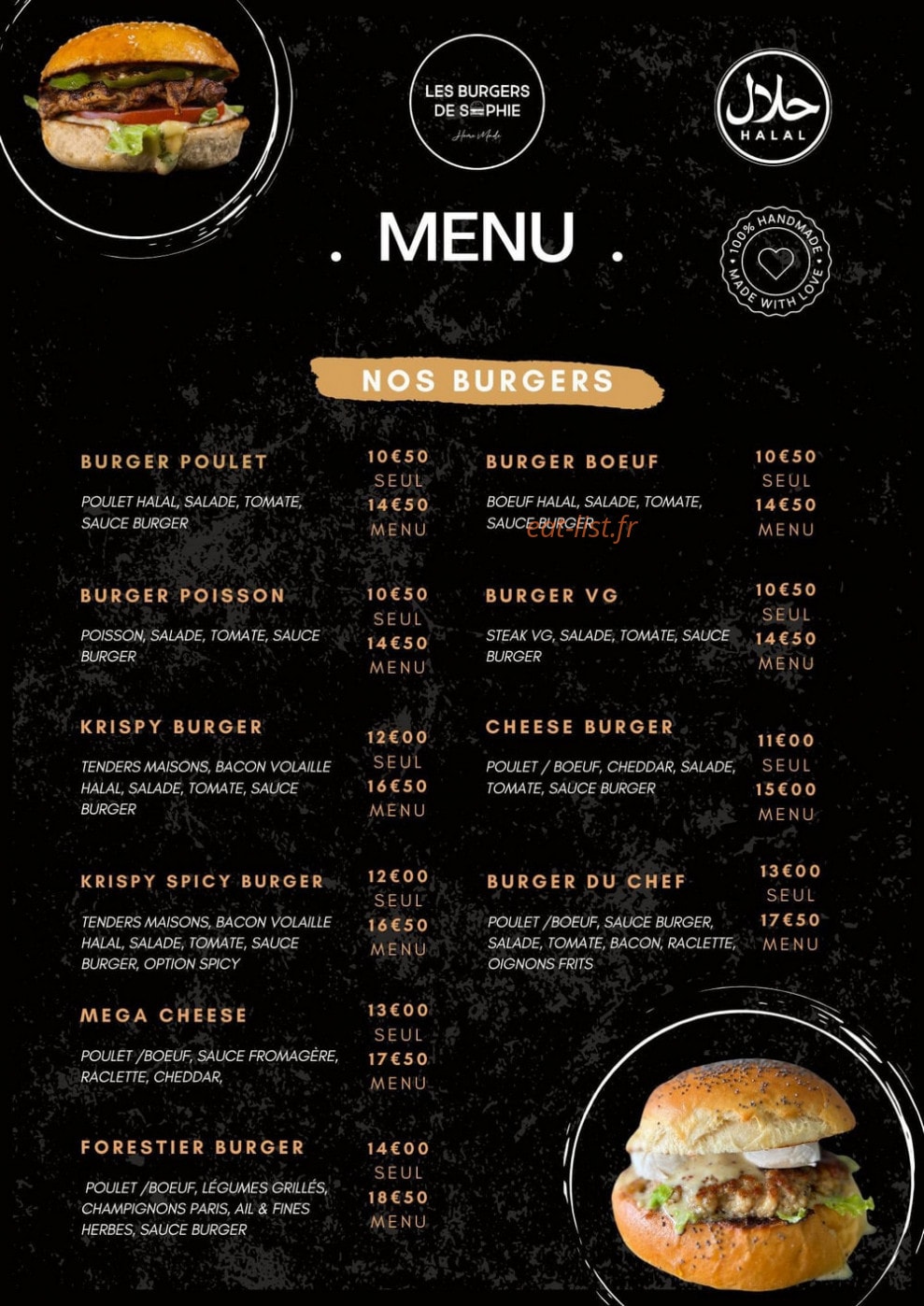 Les burgers de Sophie — carte page 1