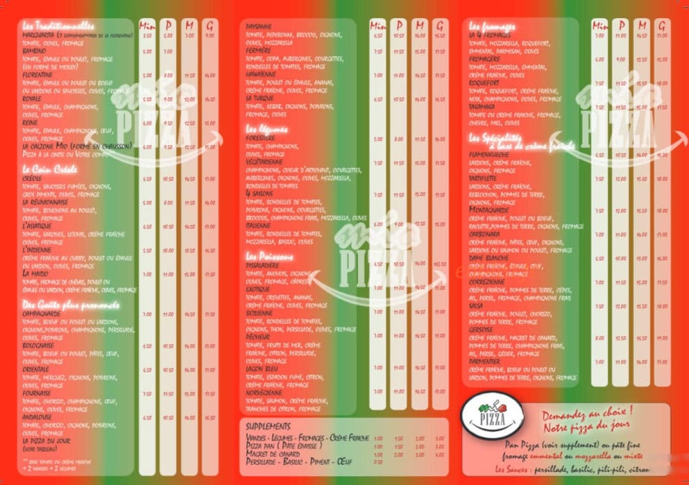 Carte et menu de Mio pizza à Le Port — La carte