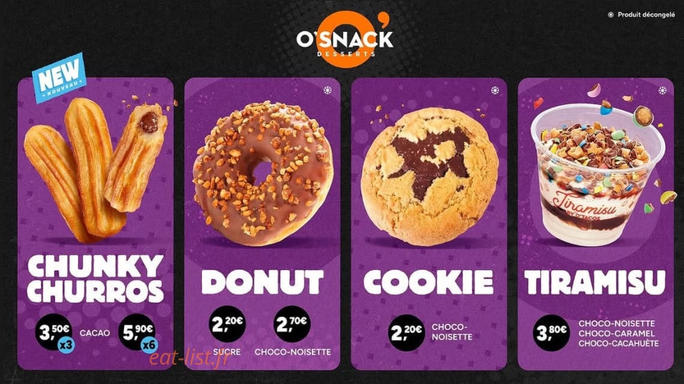 Carte et menu de O'tacos à Le Port — Donut, cookies
