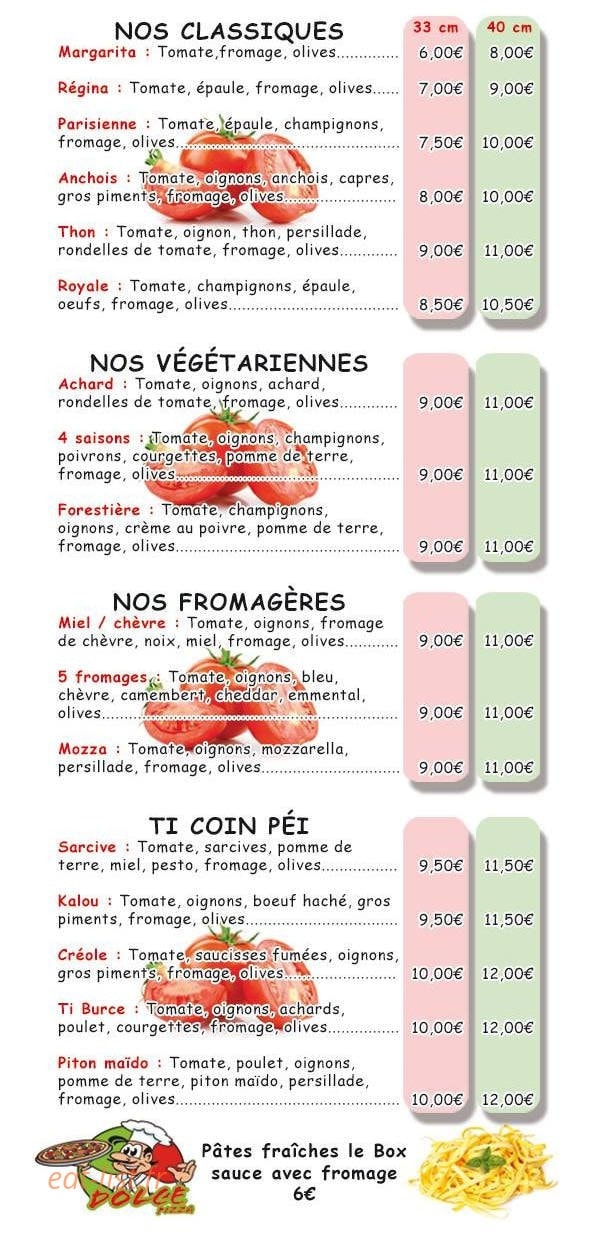 Dolce Pizza — carte page 1