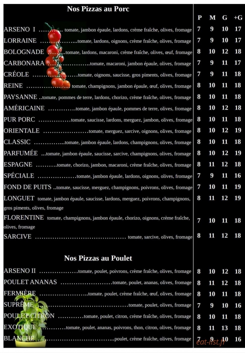 Pizza Arseno — carte page 1