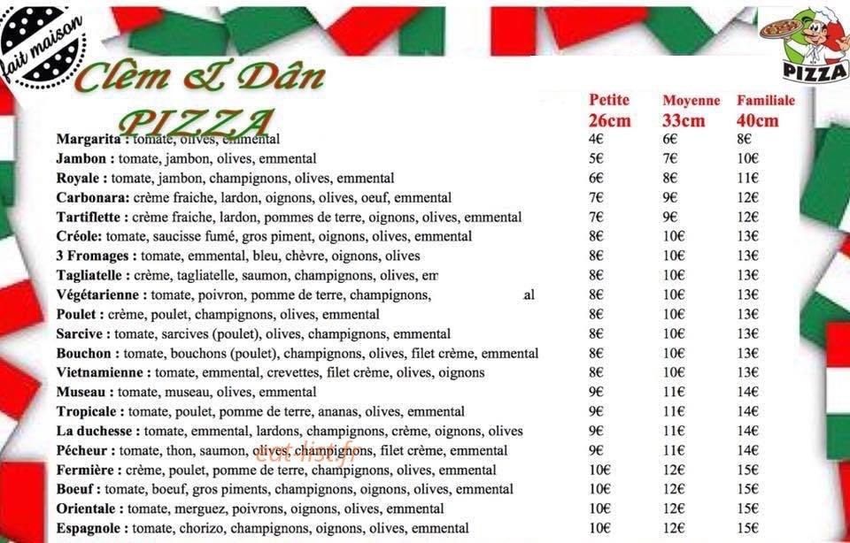 Clem & Dân pizza — carte page 1