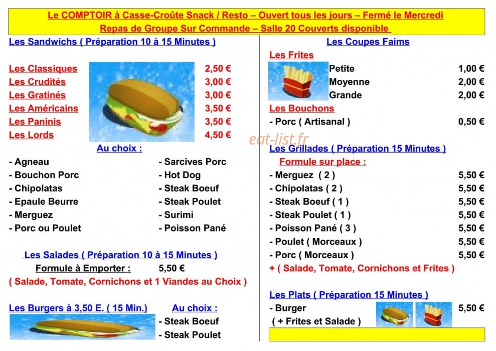 Le Comptoir à casse croûte — carte page 1