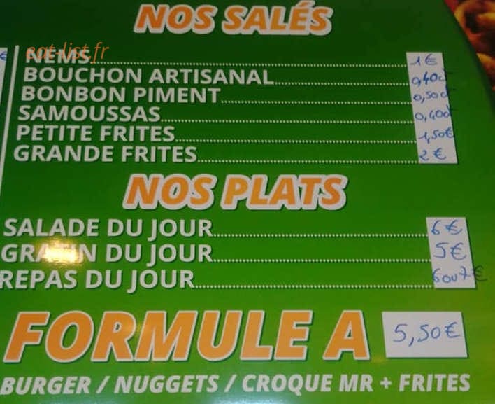 Snack le Tévélava — carte page 1