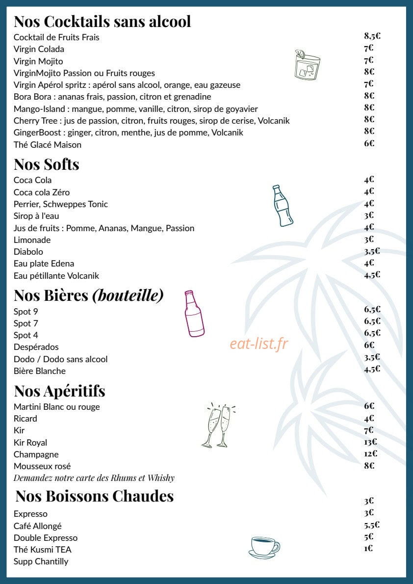 Carte et menu de La Bohème à Les Trois Bassins — 2