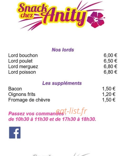 Snack Chez Anity — carte page 2
