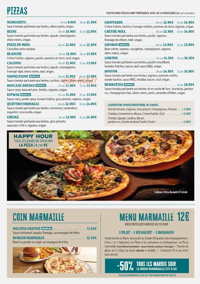 Carte et menu de L’Eté Indie à L' Etang Sale les Bains — Les pizzas, happy hour et menu marmaille,...