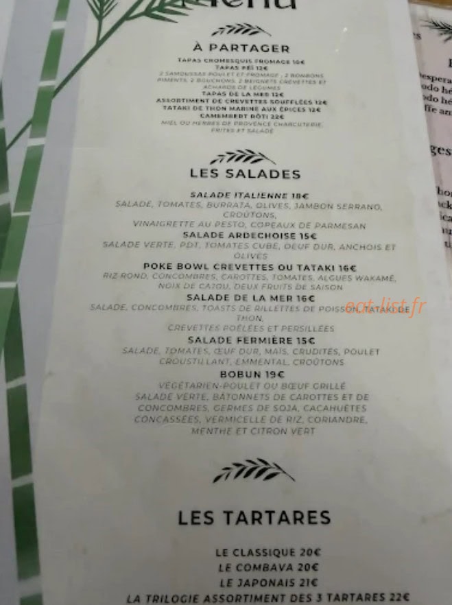 Carte et menu de Le Bambou à L' Etang Sale — A partager, tartares...