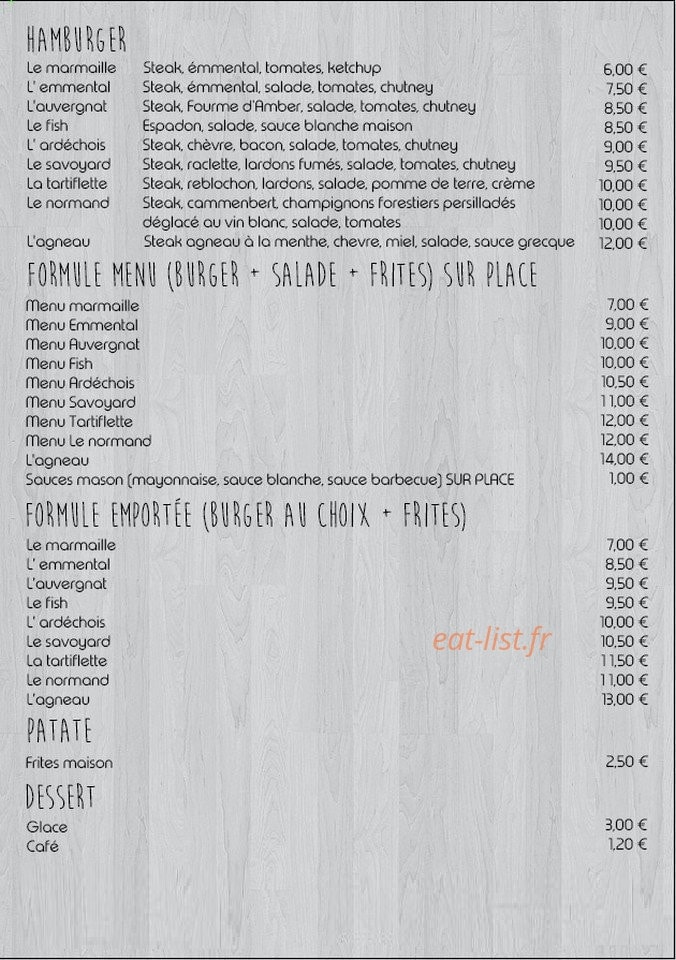 Lé Temps Burger — carte page 1