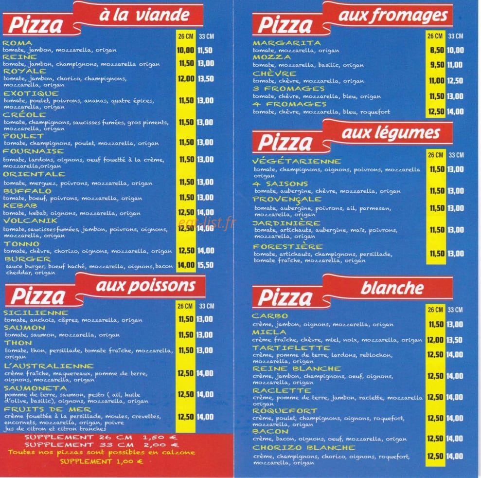 Allo Pizza Péï — carte page 1