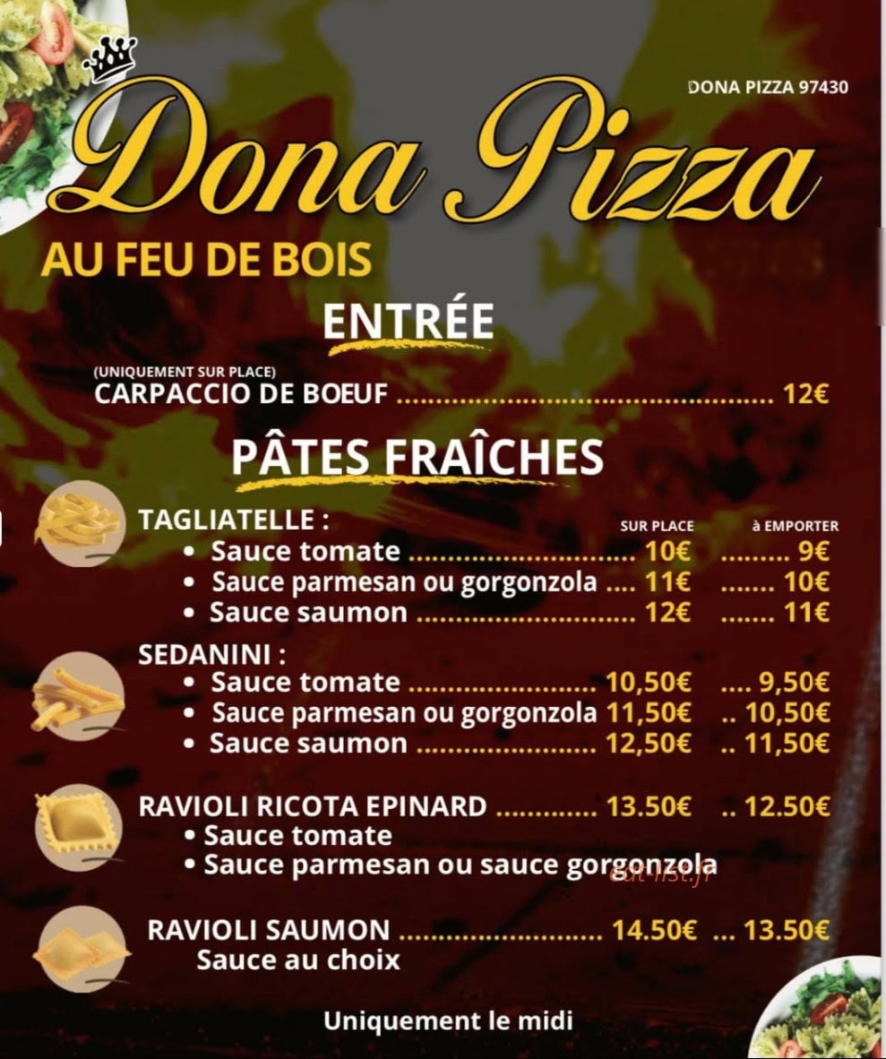 Dona Pizza — carte page 1