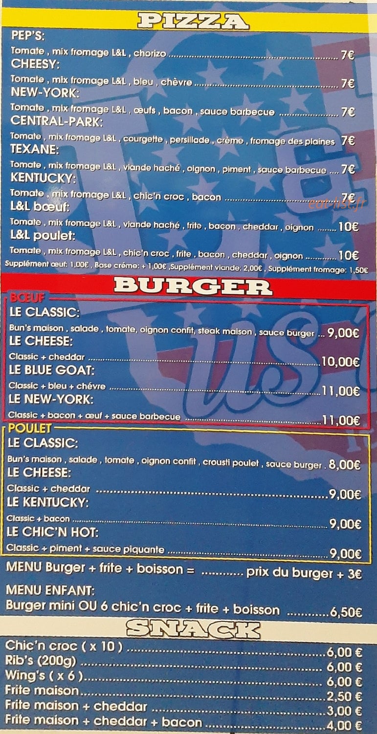 L&L us food — carte page 1
